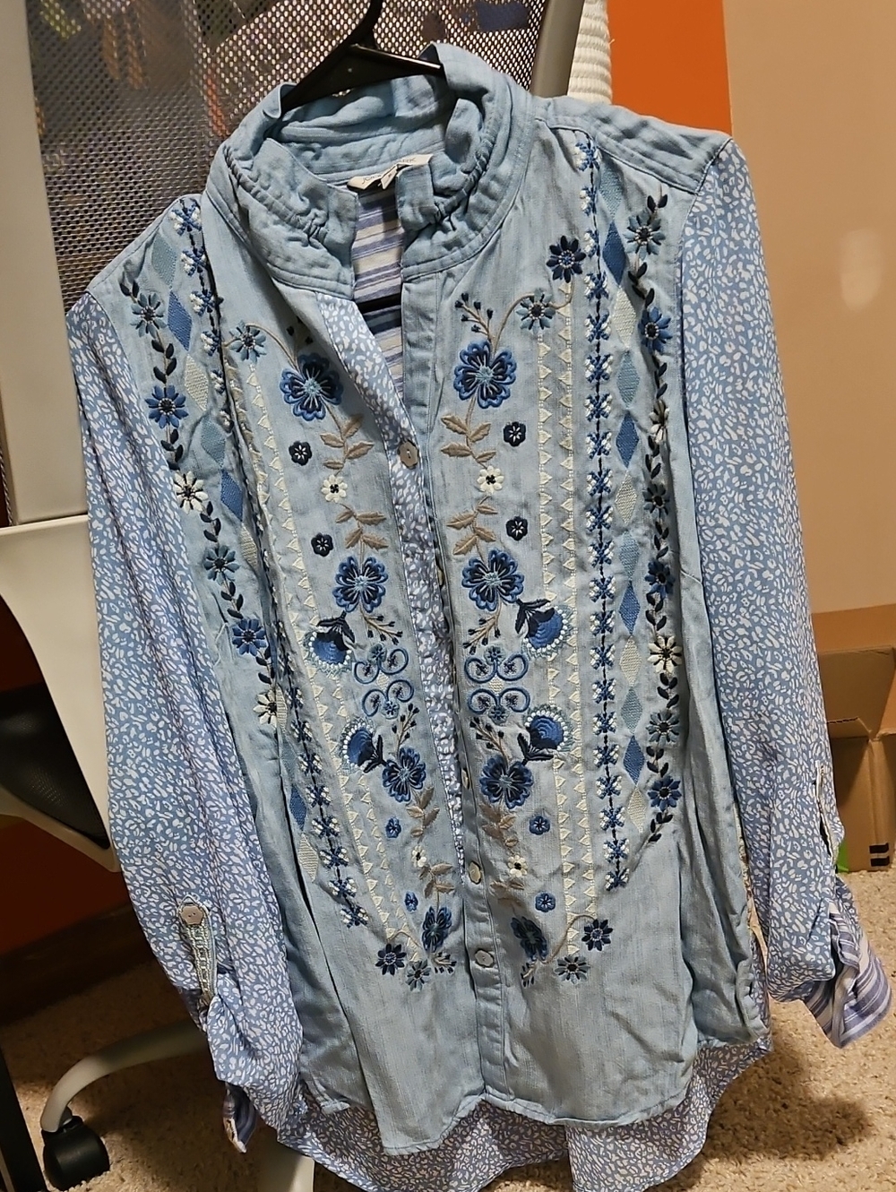 John Mark Light Blue Embroidered Button-Down Shirt
